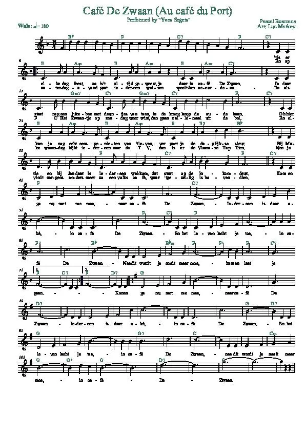 télécharger la partition d'accordéon Café De Zwaan (Au Café Du Port) (Arrangement : Luc Markey) (Chant :  Yves Segers) (Valse) au format PDF
