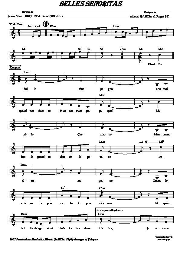 télécharger la partition d'accordéon Belles Señoritas (Paso Doble) au format PDF