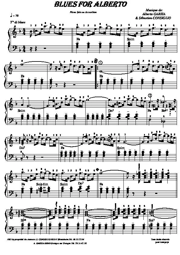 télécharger la partition d'accordéon Blues for Alberto au format PDF