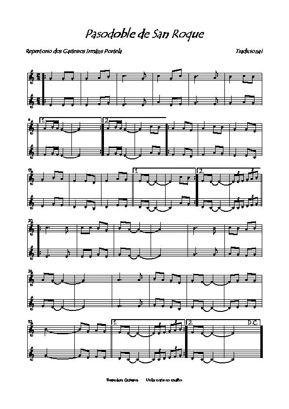 télécharger la partition d'accordéon Pasodoble de San Roque (Interprète : Gateiros Irmans Portela) au format PDF