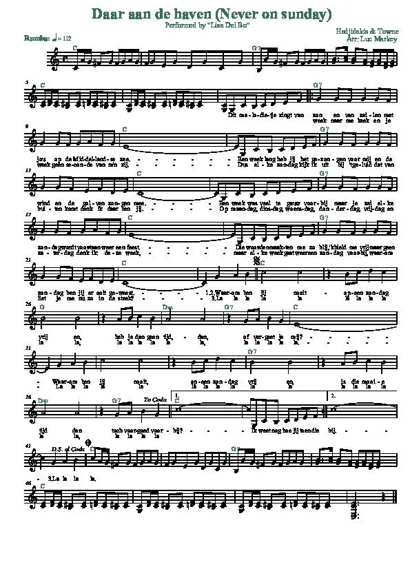 télécharger la partition d'accordéon Daar aan de haven (Les enfants du Pirée) (Never on Sunday) (Arrangement : Luc Markey) (Chant : Lisa Del Bo) (Rumba) au format PDF