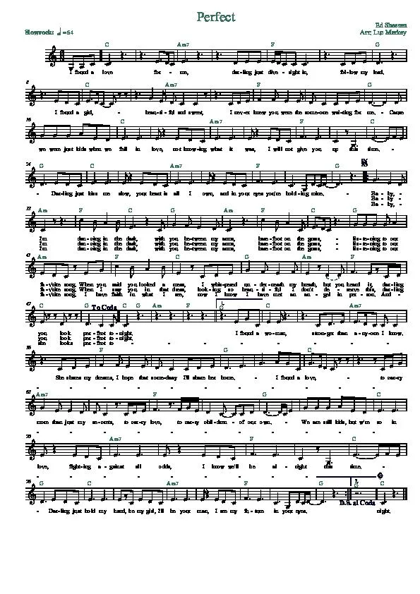 télécharger la partition d'accordéon Perfect (Arrangement : Luc Markey) (Slow Rock) au format PDF