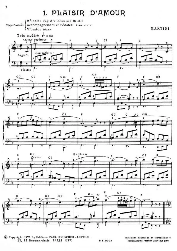 télécharger la partition d'accordéon Plaisir d'amour (Pour Orgue) (Valse Lente) au format PDF