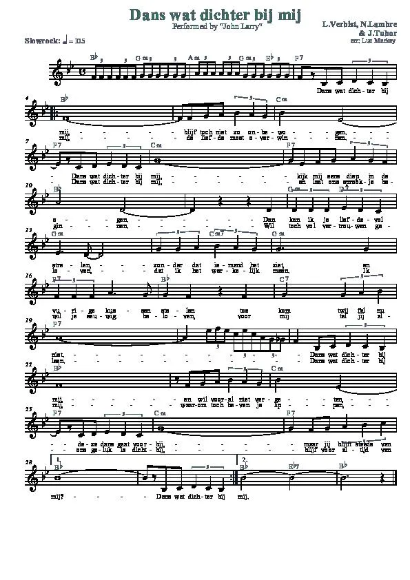télécharger la partition d'accordéon Dans wat dichter bij mij (Arrangement : Luc Markey) (Chant : John Larry) (Slow Rock) au format PDF