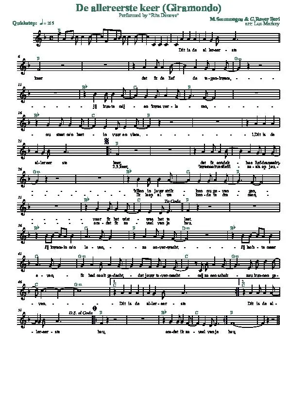télécharger la partition d'accordéon De allereerste keer (Giramondo) (Arrangement : Luc Markey) (Chant : Rita Deneve) (Quickstep) au format PDF