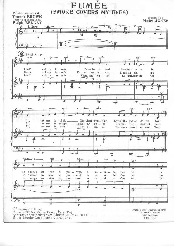 télécharger la partition d'accordéon Fumée (Smoke covers my eyes) (Chant : Johnny Hallyday) au format PDF