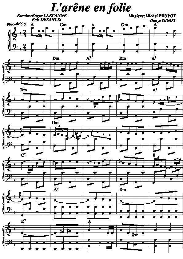 télécharger la partition d'accordéon L'arêne en folie (Paso Doble) au format PDF