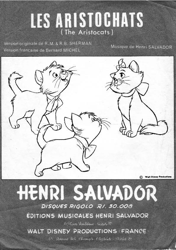 télécharger la partition d'accordéon Les Aristochats (The Aristocats) (Chant : Henri Salvador) (Marche) au format PDF