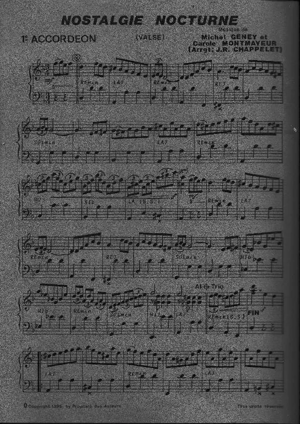 télécharger la partition d'accordéon Nostalgie nocturne (Arrangement de Jean-Robert Chappelet) (Valse) au format PDF