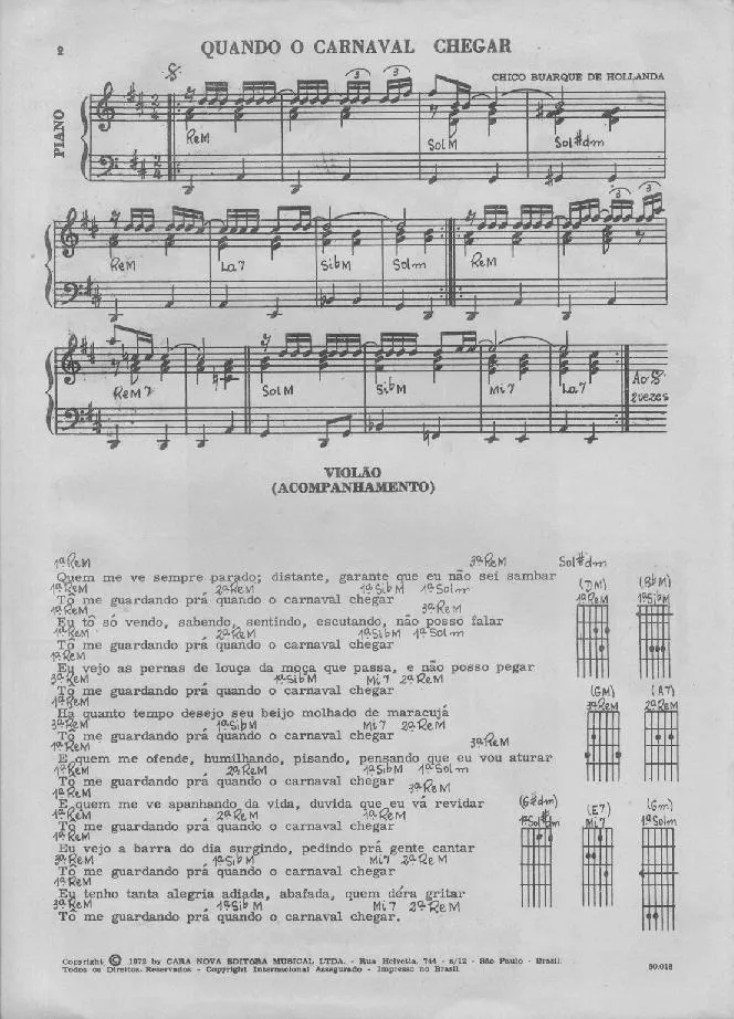 télécharger la partition d'accordéon Quando o carnaval Chegar (Bossa Nova) au format PDF