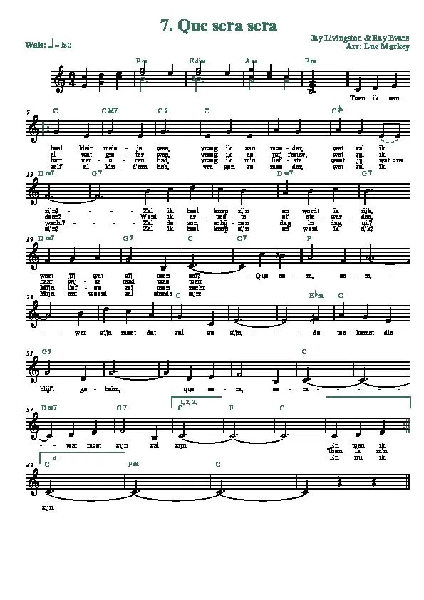 télécharger la partition d'accordéon Que sera sera (Arrangement : Luc Markey) (Chant : Jo Leemans) (Valse) au format PDF