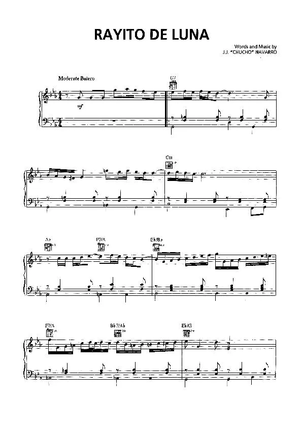 télécharger la partition d'accordéon Rayito de Luna (Interprètes : Trio Los Panchos) (Boléro) au format PDF