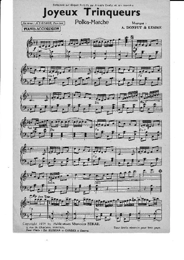 télécharger la partition d'accordéon Joyeux Trinqueurs (Polka-Marche) au format PDF