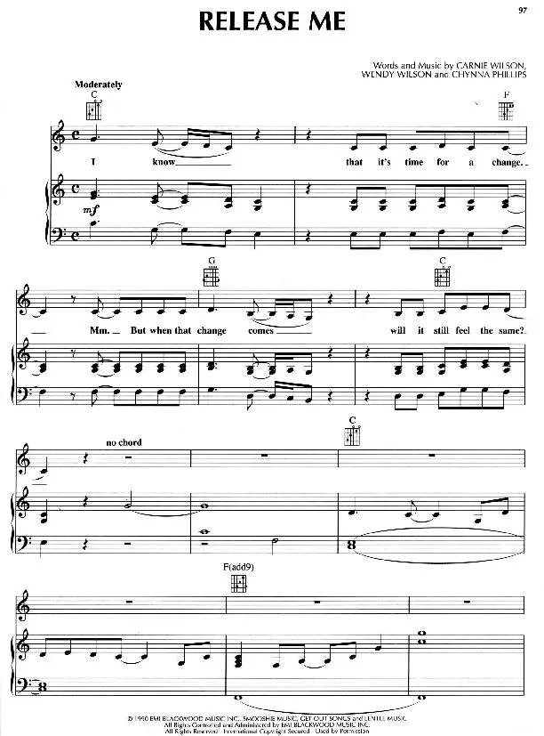 télécharger la partition d'accordéon Release me (Interprètes : Wilson Phillips) (Slow Rumba) au format PDF