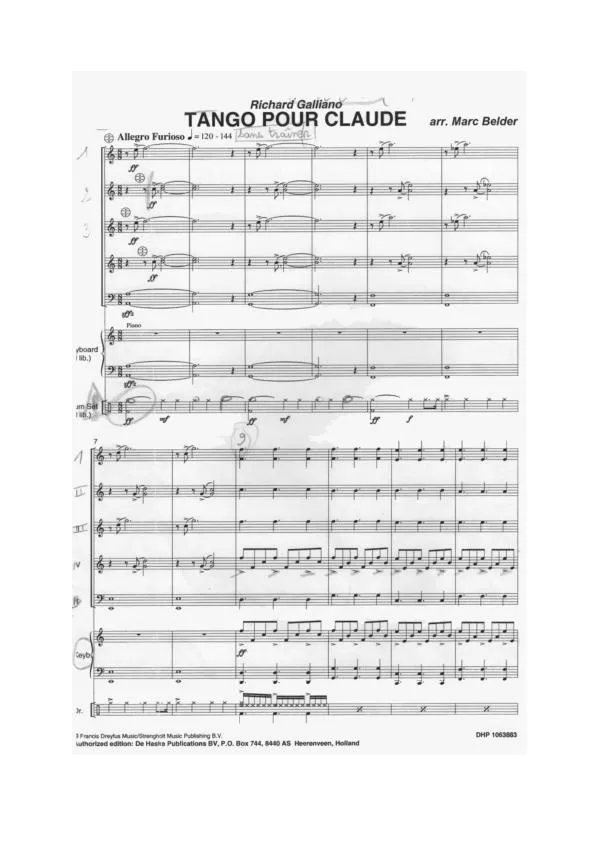 télécharger la partition d'accordéon Tango pour Claude (Arrangement de Marc Belder) au format PDF