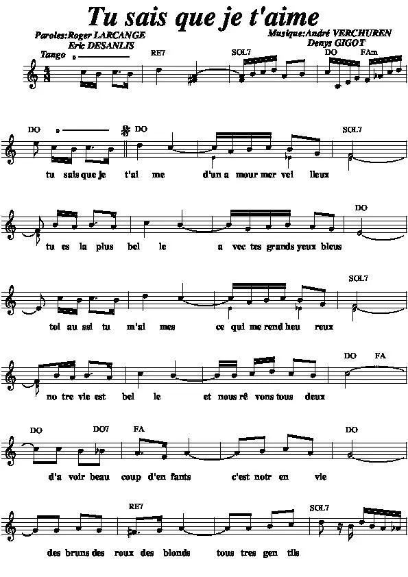 télécharger la partition d'accordéon Tu sais que je t'aime (Tango) au format PDF