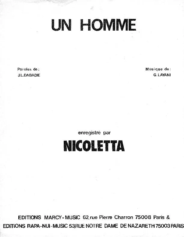 télécharger la partition d'accordéon Un homme (Chant : Nicoletta) au format PDF
