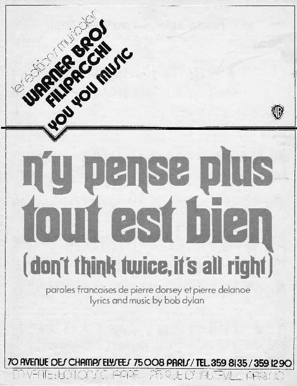 télécharger la partition d'accordéon N'y pense plus tout est bien (Don't think twice It's all right) au format PDF