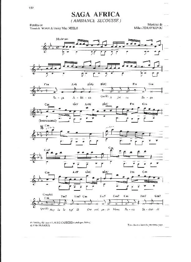 télécharger la partition d'accordéon Saga Africa (Ambiance secousse) (Chant : Yannick Noah) (Hip Hop) au format PDF