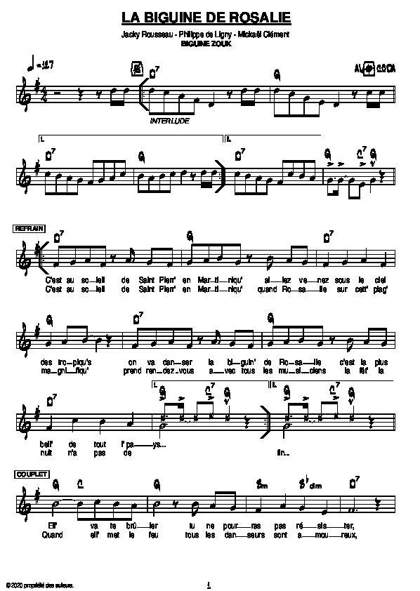 télécharger la partition d'accordéon La biguine de Rosalie (Biguine Zouk Chantée) au format PDF