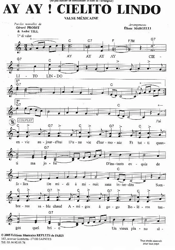 télécharger la partition d'accordéon Ay Ay Cielito Lindo (Valse Mexicaine) au format PDF