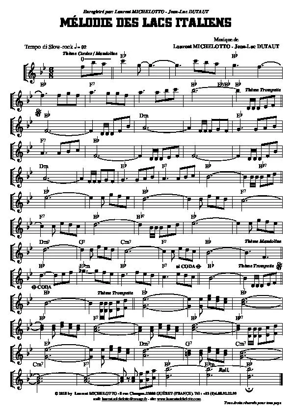 télécharger la partition d'accordéon Mélodie des lacs Italiens (Slow Rock) au format PDF
