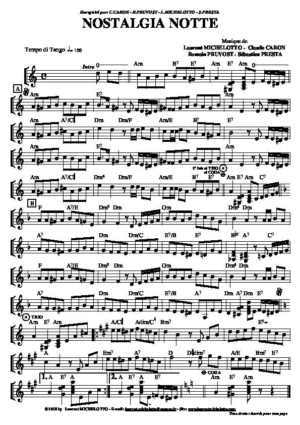 télécharger la partition d'accordéon Nostalgia notte (Tango) au format PDF